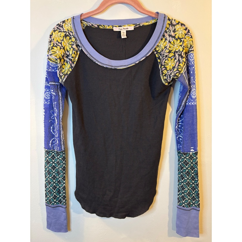 VTG Free People Blue Thermal Mixed Print Sleeves XS bandana